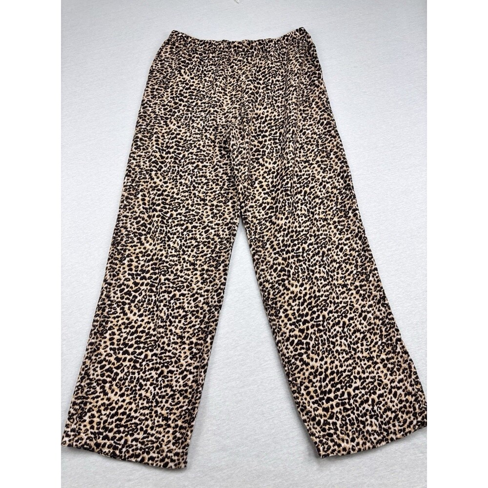 Womens Pants S Leopard Cheetah Wide Leg Elastic Waist 100% Cotton